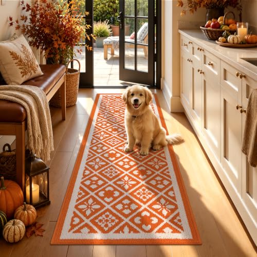 Fall Hallway Runner Rug Washable Orange Autumn Kitchen Mat 2x6 ft