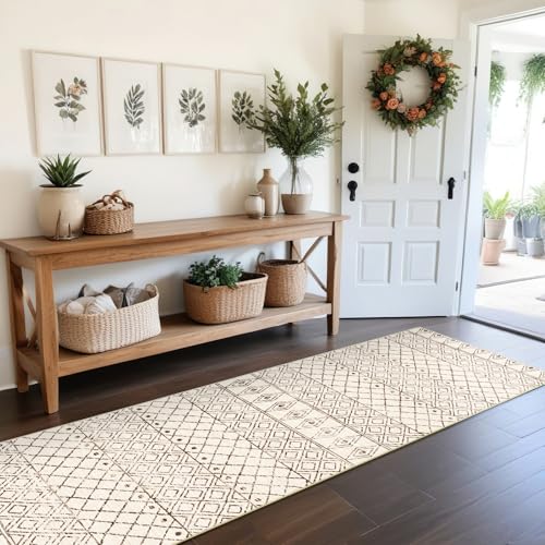 2'6"x8' Washable Hallway Runner Rug: Moroccan Kitchen Non Slip Rug Beige