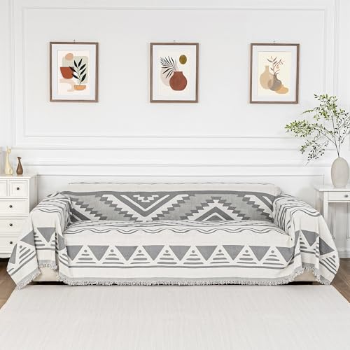 MYSKY HOME Couch Cover for Sectional Sofa Set for Dog Cat Pets Couch Cover 3 Cushion Couch Sofa Chenille Boho Geometric Furniture Sofa Cover Washable Couch Protector Multi-Use Throw Blanket, 71" X134"