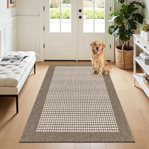 Indoor Door Mat 3x5ft, Absorbent Muddy Mats for Dogs, Low-Profile Entrance Large Welcome Mat with Non-Slip Rubber Backing, Washable Runner Carpet for Hallway,Entryway,Kitchen(Brown)