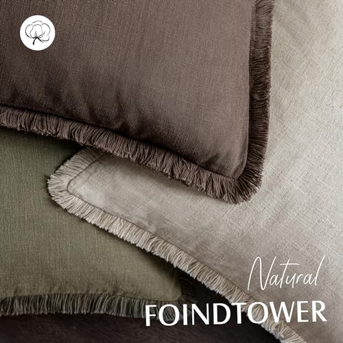Foindtower Decorative Linen Fringe Throw Pillow Covers 22×22 Reddish Brown