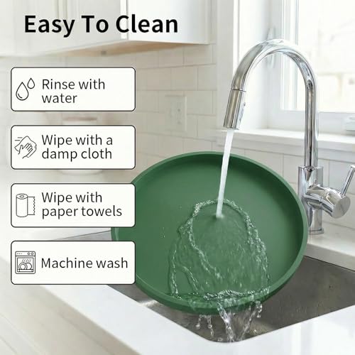 Round Green Silicone Decorative Bathroom Vanity Tray 9 Inch, Counter Tray for Bathroom Countertop Perfume Holder Dresser Organizer Coffee Table Candle, Non-Slip Durable for Home Use