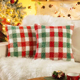 Red Green Plaid Christmas Throw Pillow Covers 20x20 Inch Set of 2