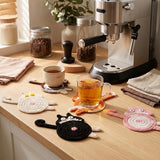 Cat Gifts for Cat Lovers 5PCS Cat Coaster Woven Creative Cute Cat Coaster Insulation Coaster – alternate view