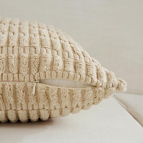 Fancy Homi Decorative Throw Pillow Covers for Bed Couch Bedroom Bench, Soft Corduroy Solid Pillow Case, Rustic Farmhouse Boho Room Decor,20" x 12" (Pack of 1),Tan