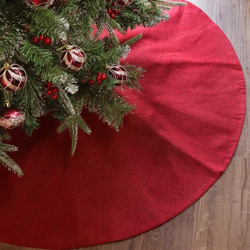 Christmas Tree Skirt Red: 48 inches Burgundy Burlap Double-Layer Plain Xmas Tree Skirt, Rustic Farmhouse Xmas Tree Decorations Indoor for Kids Home School Office Holiday Party Decor