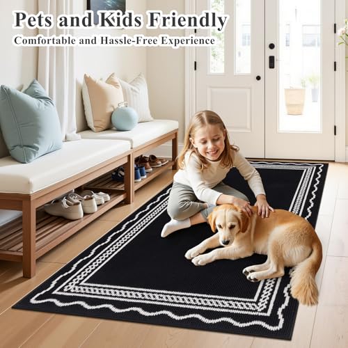 Indoor Door Mat 3x5ft, Absorbent Dog Muddy Paws Mats, Low-Profile Entrance Small Runner Carpet with Non-Slip Rubber Backing, Washable Inside Welcome Mat for Hallway,Entryway,Kitchen(Black)