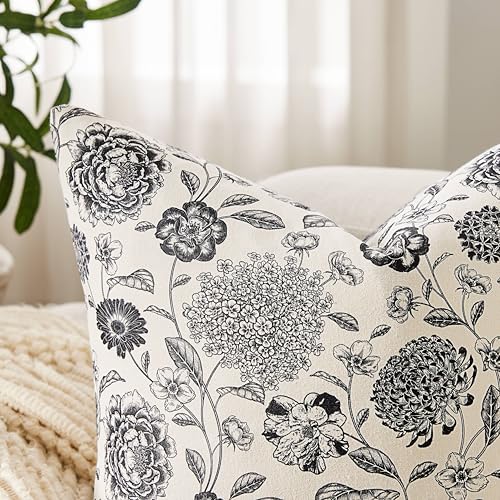Botanical Throw Pillow Covers Set of 2, 24x24 Inch Black