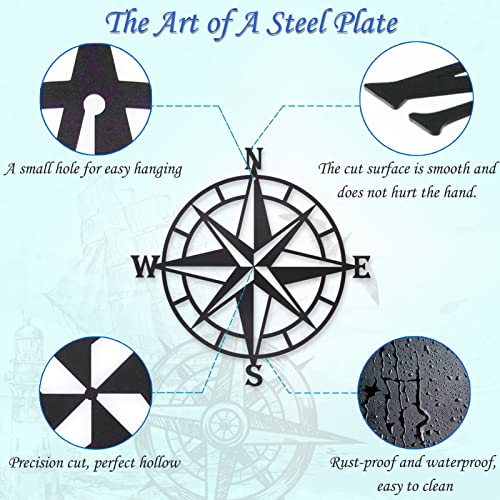 Resama Black Metal Décorative Nautical Compass Wall Decor, Indoor or Outdoor Wall Hanging Art Perfect for Beach
