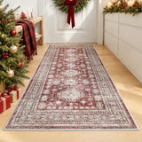 2x5 Runner Rug Washable Non Slip Small Throw Mat for Hallway, Burgundy