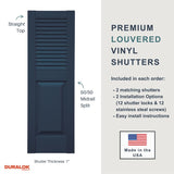 Vinyl Exterior Shutters | One Pair | Louver Over Raised Panel 50/50 Split Straight Top Window Shutters | 16.5" x 48" | Classic Blue | Simple Installation + Hardware Included | Made in The US