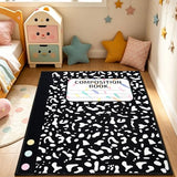 3.3 x 4 ft Large Classroom Rug Composition Notebook Educational Area Rug Back to School Soft Fluffy Pastel Play Carpet Washable Non-Slip Learning Floor Mat for Reading Calming Corner Nursery Playroom