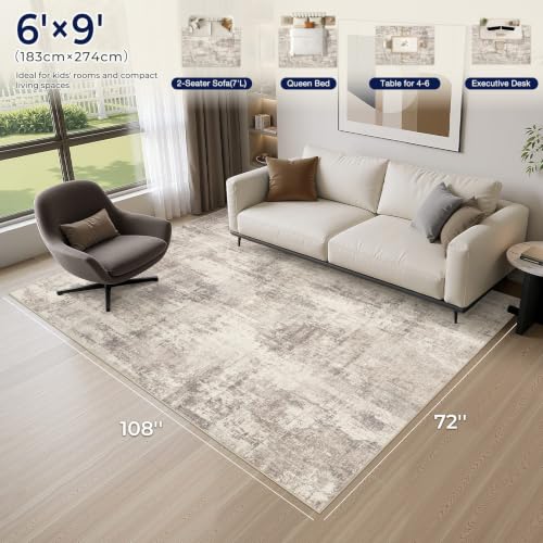 6x9 Area Rug for Living Room Washable Abstract Indoor Carpet
