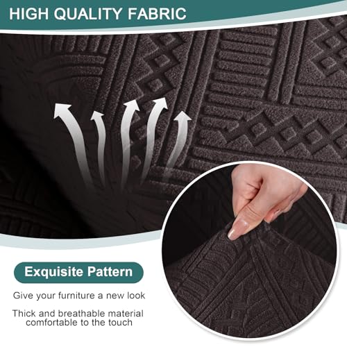 Ruaozz Loveseat Recliner Covers with Console, 4-Pieces Recliner Sofa Covers Stretch Jacquard Reclining Couch Covers with Pockets Furniture Protector with Elastic Straps Bottom (Chocolate)