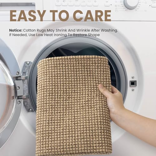EARTHALL Woven Area Rug 4x6 Ft Washable Rugs for Entryway Non Slip Braided Throw Rugs Bedroom Carpet Cotton Entry Rug Cotton Floor Carpets for Bedroom Dining Room Living Room, Orange/Tan/Brown