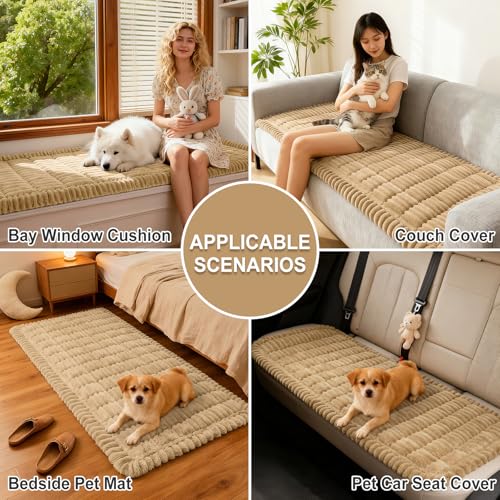 hyha Couch Cover for Dogs Washable, Non Slip Thick Flannel Sofa Protector, Pet Friendly Plush Furniture Cover for Sectional Sofa & Loveseat (Camel, 27.6" x 59")