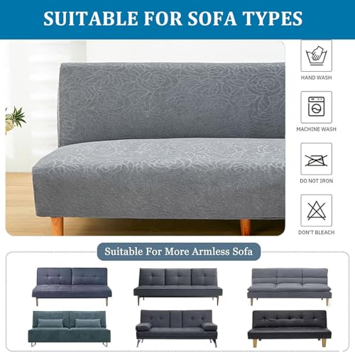 Rose Futon Cover Stretch Armless Futon Sofa Cover Soft Futon Slipcover with Elastic Bottom Thick Sofa Bed Covers for Home Decor(Beige,S)
