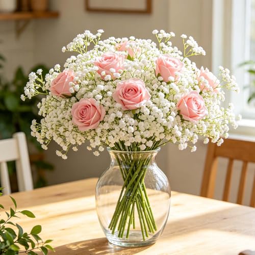 Yastouay Babys Breath Artificial Flowers, 6Pcs Fake White Babys Breath Flowers Artificial Bulk, Real Touch Faux Babies Breath Gypsophila Bouquet for Wedding Floral Arrangement Party Decor