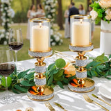 Hurricane Candle Holder, 15.9" Tall Metal Candle Stand, Glass Pillar Holder