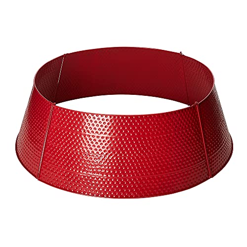 Glitzhome Christmas Tree Collar, 40.5" D Christmas Red Hammered Metal Tree Collar, Decorative Tree Stand Cover Tree Ring for Christmas Decor
