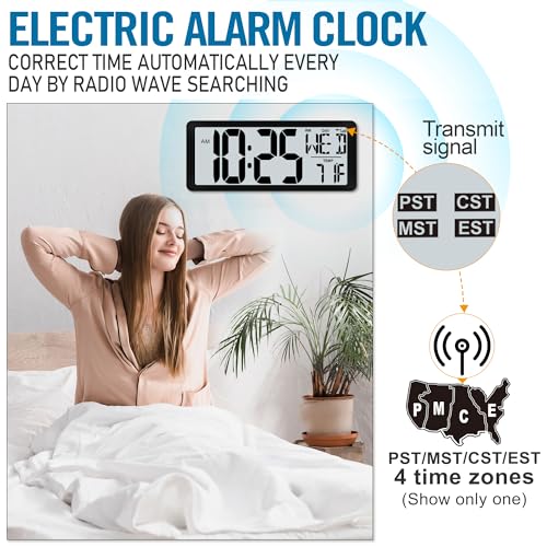 4.6" Numbers Display Built-in Rechargeable Power 15" Atomic Black Wall Clock -Night Display-Never Needs Setting!-Easy to Read Numbers-Never Need Replace Battery