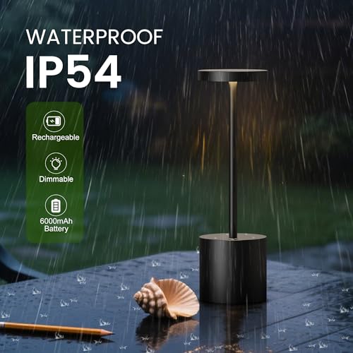 2 Pack Rechargeable Table Lamp, LED Cordless Table Lamp,5000mAh Battery Operated Portable Table Light,Dimming for Restaurant/Patio/Outdoor(Black)
