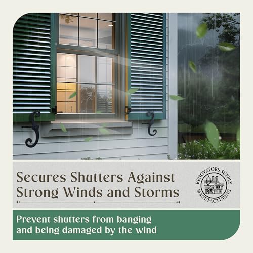 Renovators Supply Cast Iron Shutter Fasteners - Decorative S Style Shutter Dogs Hardware - Rust Resistant External Shutter Tieback with Mounting Screws - 6.5 Inches, Sold in Pairs (Pack of 1)