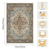 Washable 6x9 Area Rug, Blue Vintage Floral Non-Slip for Living Room Bedroom