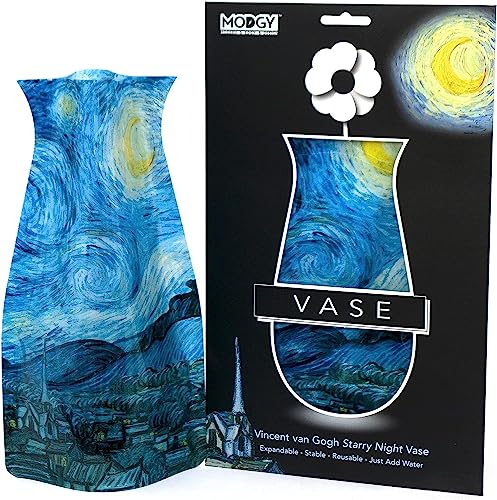MODGY Collapsible and Expandable Plastic Flower Vase, Unbreakable, Foldable, Decorative Modern Centerpieces, Table Decorations, Van Gogh Starry Night, 1 Pack