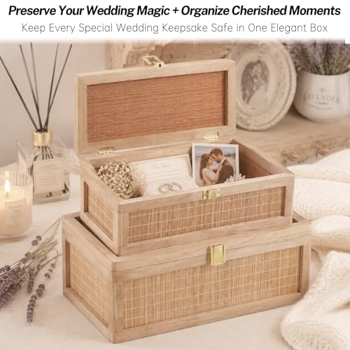 Natural Bamboo Decorative Box with Lids, Unique Decorative Boxes Set of 2, Boho Wedding Keeps – lifestyle view