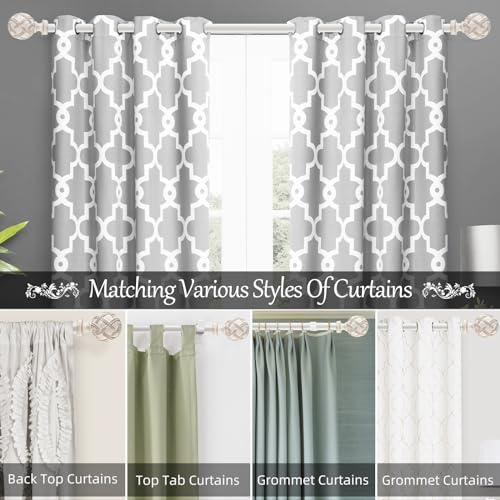 Single Curtain Rod for Windows 28 to 48 Inches(2.3-4ft): 1 inch Diameter Adjustable Curtain Rod, Heavy Duty Curtain Rod with Netted Texture Finials, Size:18-64(weathered white)