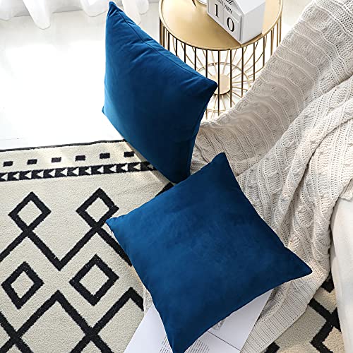 Set of 2 Comfortable Throw Pillow Cover for Bedding, Decorative Accent Cushion Sham Case for Couch Sofa, Soft Solid Velvet with Zipper Hidden - 16"x16", Prussian Blue