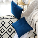 Set of 2 Comfortable Throw Pillow Cover for Bedding, Decorative Accent Cushion Sham Case for Couch Sofa, Soft Solid Velvet with Zipper Hidden - 16"x16", Prussian Blue