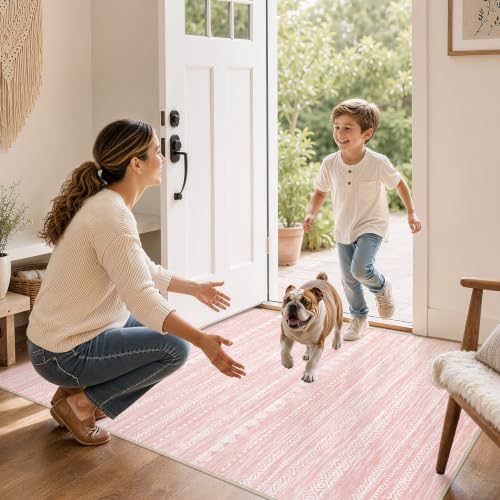 Boho 4x6 Pink Area Rug Living Room Rugs Machine Washable
