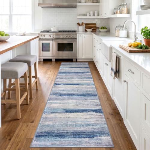 KOZYFLY Modern Hallway Runner Rug 2.6x10 Washable Rug Blue/Grey/Beige