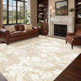 Soalmost Floral Washable Rugs 8x10 for Living Room, Neutral Soft Rug Beige