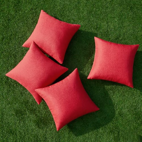 MIULEE Pack of 4 Christmas Decorative Outdoor Throw Pillow Covers Linen Waterproof Pillow Covers Summer Farmhouse Cushion Cases for Patio Garden Tent Balcony Couch Sofa 18x18 Inch Red