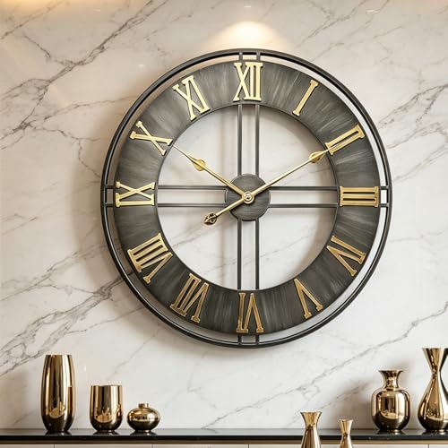 Dankeit Large Wall Clock,20inch Metal Wall Clocks,Quality Quartz Movement Roman Numerals Clock for Living Room Bedroom Kitchen Decor,Silent Oversize Clock Battery Powered
