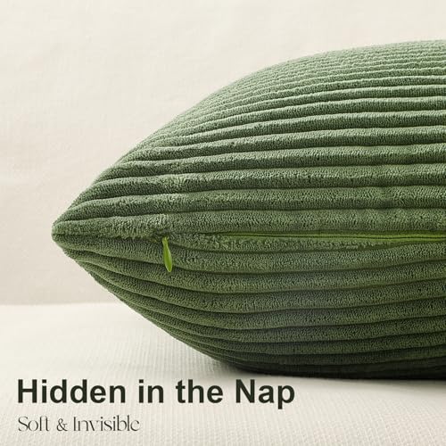 Topfinel SageGreen Throw Pillow Covers 18X18 Inch Set of 4,Boho Farmhouse Cozy Cushion Cover with Corduroy,Soft Accent Forest Green Pillow Covers for Couch,Bed,Living Room Home Decor