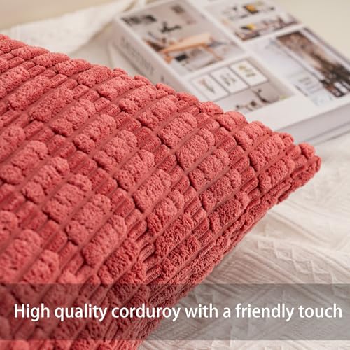 Pack of 2 Corduroy Decorative Throw Pillow Covers 18x18 Inch, Cranberry Red