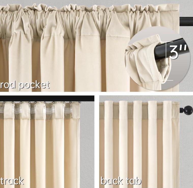 Topfinel Beige Velvet Curtains 84 Inches Long for Bedroom Living Room Neutural Elegant Soft Velvet Modern Boho Blackout Thermal Back Tab Curtain Drapes Home Decor Set of 2,84 inch Length