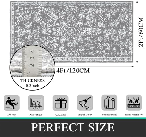 Pauwer Washable Entryway Rug 2x4, Non Slip Door Mat Small Area Rug, Gray