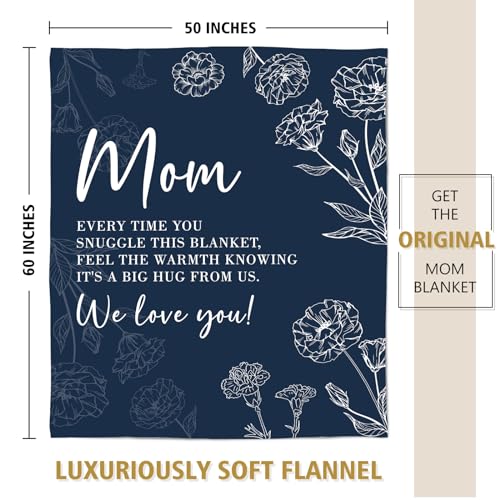 GiltGlimmer Gifts for Mom, Mom Birthday Gifts Blanket, Moms Gift for Women from Daughter Son, We Love You Present for Mother Mommy Christmas Mothers Day 60" x 50", Blue