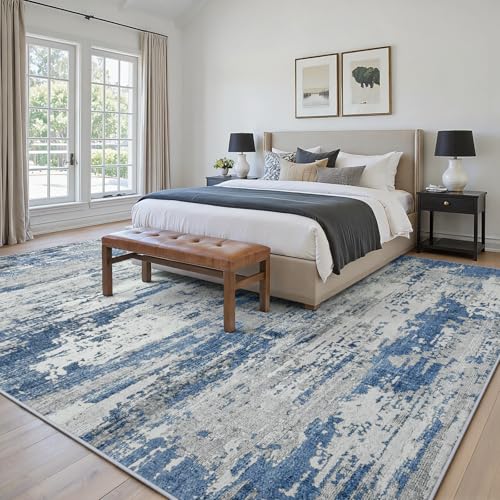 8x10 Area Rugs for Living Room Large Washable Abstract Rug Grey/Blue