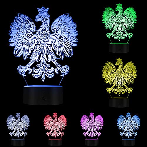 The Geeky Days Polish Coat of Arms Polska 3D Optical Illusion USB Light Home Decor Patriotic Polish Eagle Falcon LED Novelty Desk Night Lamp