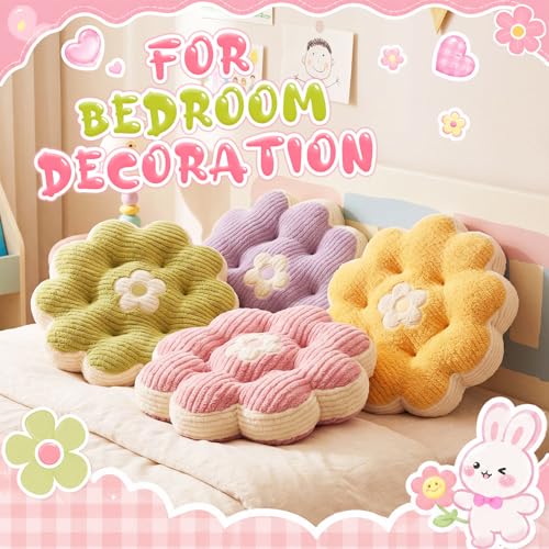 Reginary 4 Pcs Flower Pillow Flowers Shaped Throw Pillows 15.7" Cute Flower Seating Cushion Home Decorative Pillows for Sofa Couch Bed Back to School First Day of School Decor(Petals)