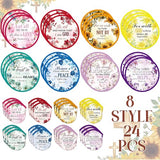 Gejoy 24 Pcs Christian Church Foldable Fan Style Christian Scripture Flower Handheld Round Folding Flying Disc for Women Man Daily Use Festival Wedding Party Favors Decorations Portable, 8 Style