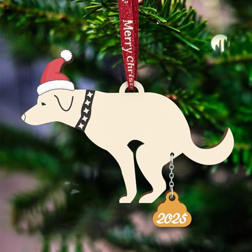 Funny Christmas Ornaments 2025 - Dog Ornaments for Christmas Tree, Naughty Hilarious Hanging Christmas Ornaments,Fun Ornaments for Adults Family Friends Exchange Gag Gifts(Wooden lab)