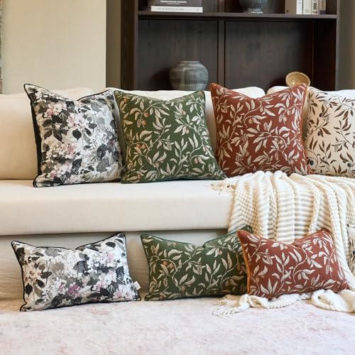 Alerfa Green Floral Throw Pillow Cover 12 x 20 Inch Rectange Luxury Decorative Lumbar Pillow Cover for Couch Living Room Bedroom
