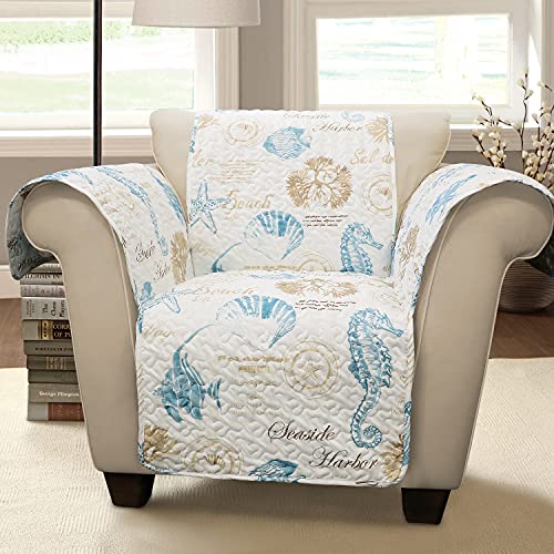 Lush Decor Harbor Life Furniture Protector, Arm Chair, 71" W x 75" L, Blue & Taupe - Chair Cover - Nautical - Armchair Covers - Coastal Decor